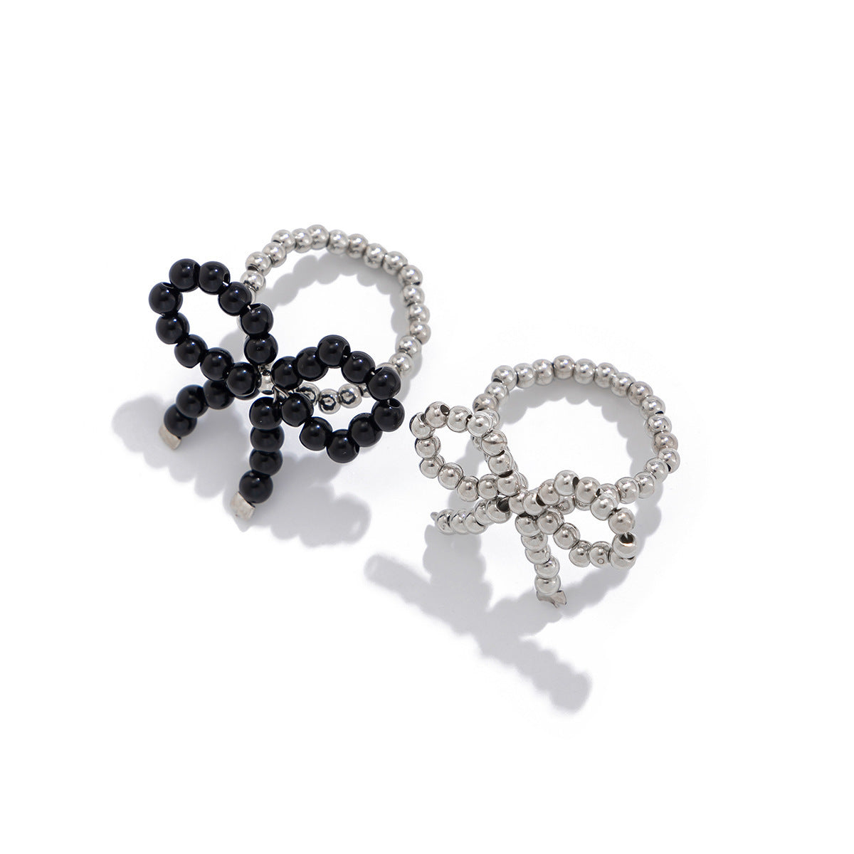 Sweet and Cool Metal Bow Rings Women's Pearl Beaded Open End Rings Bow Rings