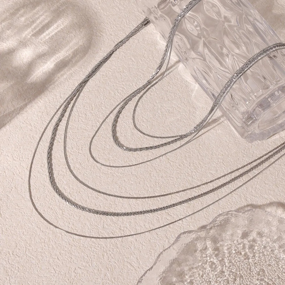 Fashionable Cuban titanium steel necklace hip-hop style multi-layer layered women's collarbone chain